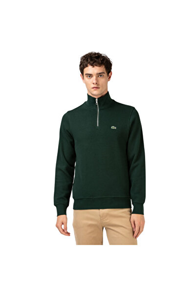 Lacoste Men's Classic Fit Half Zip Dark Green Sweatshirt Sh1927.Yzp