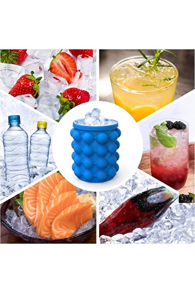 Generic Silicone Ice Maker, 2-in-1 Ice Cube Mold with Lid, Press-Type Easy Release Ice Bucket