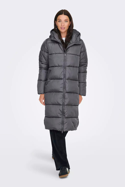 ONLY Women's Onlmontana Hooded Long Puffer Jacket 15226559 Gray