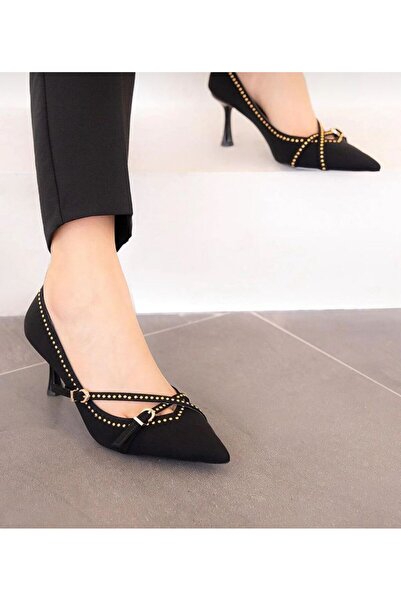 Park Moda Zımba Detaylı Şık Premium Kumaş İnce Topuk Stiletto Ayakkabı