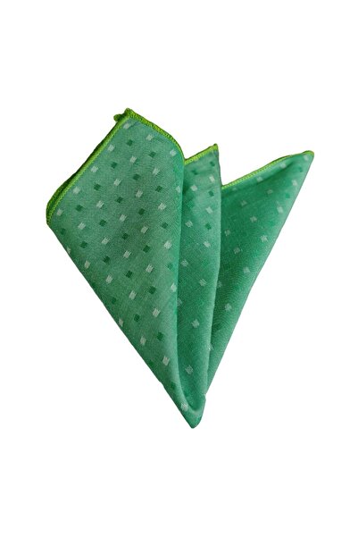 Exve Exclusive Green and White Square Patterned Cotton Pocket Handkerchief