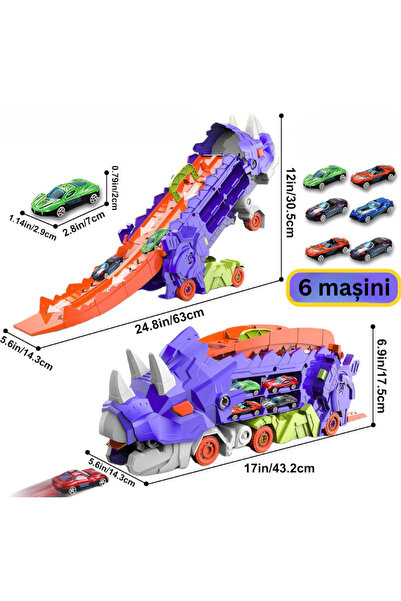 LUDIRO 2-in-1 Dinosaur Transport Truck and Launch Ramp with 2 Cars, + 3 Years, Blue