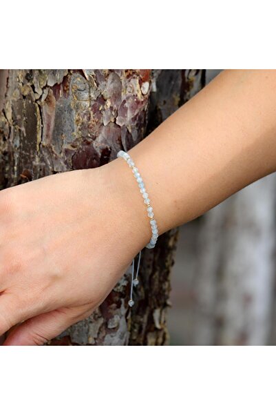 Taş Sandığı Aquamarine Stone Bracelet – 3.5 mm Natural Stone, Macrame Braided, Adjustable Unisex Model