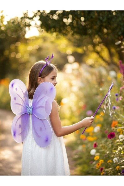 Zekids Kız Çocuk Kelebek Figürlü Kanat Taç Asa Seti