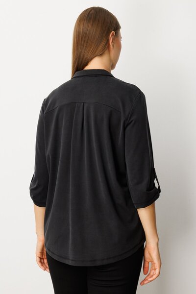 ON Women's Plus Size Collar Buttoned Pocket Detailed Blouse 61356 Black