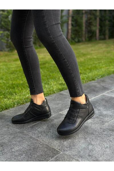 DİVA Μαύρα Δερμάτινο Velcro Ορθοπεδικό Γυναικεία Μποτάκια