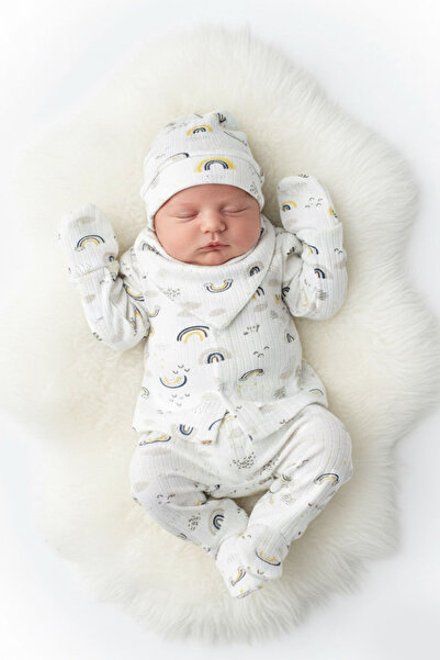 Baby Boy Navy Blue Rainbow Combed Cotton Newborn Set of 5 - Bodysuit, Organic Cotton, Soft
