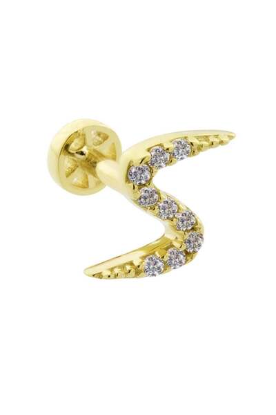 14 Ayar Altın Taşlı Şimşek Minimal Tragus Piercing