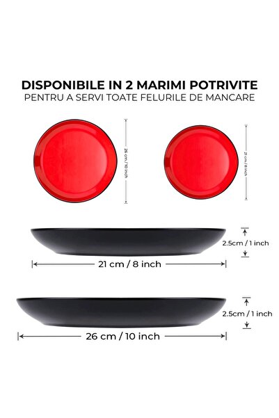 MIAMIO Set of 6 Dinner plates, Le Papillon collection, ceramic, red, 21 cm