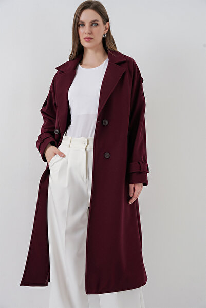 Bigdart Kadın Kuşaklı Kaşe Kaban 9161 - Bordo