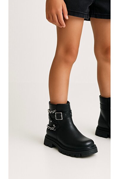 JOJO KIDS μαύρες μπότες για κορίτσια, μπότες με φερμουάρ με χοντρή σόλα, αντιολισθητική σόλα, ζεστή επένδυση από φλις