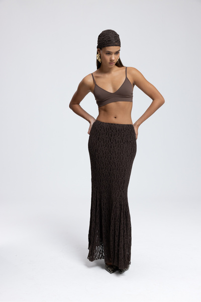 MAI STUDIOS CO. Fusta lungă din dantelă maro Veylia