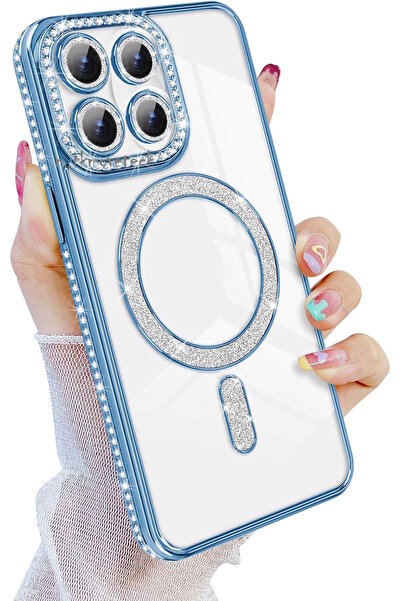 m.tk moveteck Xiaomi Mi 14t Pro Case Glittery Stone Lens Protection Transparent Back Colorful Edge Shiny Magsafe Cover