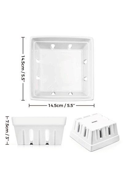 MIAMIO Σετ 2 καλάθια σερβιρίσματος φρούτων, φρουτιέρα, με οπές αποστράγγισης για πλύσιμο, τετράγωνο, κεραμικό, λευκό