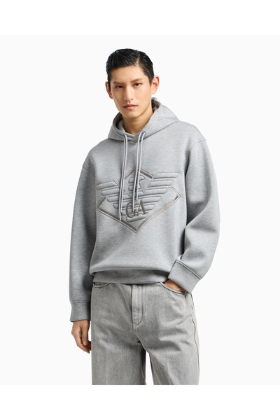 Emporio Armani Men's Double Laced Hooded Comfortable 100% Cotton Jersey Fabric Gray Sweatshirt Em002882 Af18339-M0195