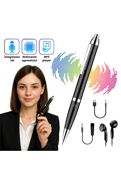 Spionescu Pen with hidden microphone, long battery life, MP3 Player, black - ...