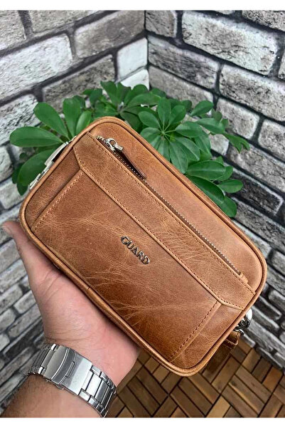 GUARD حقيبة يد مشفرة من الجلد الطبيعي باللون البني العتيق