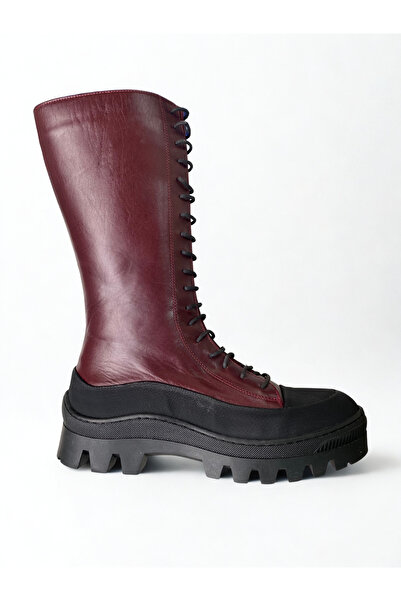 Freefoot Hakiki Deri Bordo Kadın Çizme