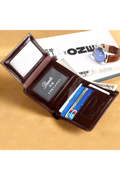 Dante Men's wallet, top-grain cowhide, tri-fold, RFID anti-theft, waxed brown.