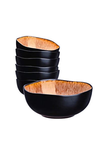 BJORN Σετ 6 μπολ από γυαλισμένη κεραμική, συλλογή Iris, Άγριο κάστανο, 800 ml