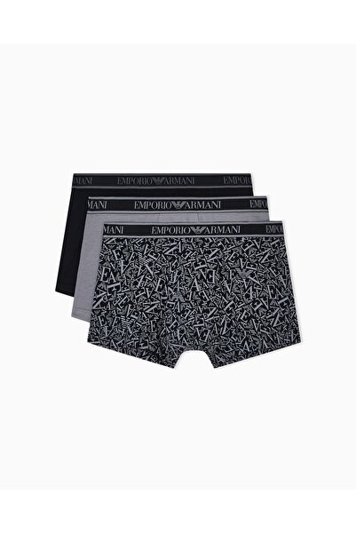 Emporio Armani Ανδρικό λογότυπο ελαστικό λουράκι από βαμβακερό ελαστικό 3-συσκευασία μαύρο μπόξερ EM000370 AF10779-MC198