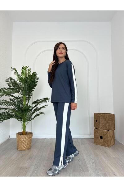 DE'VESTA Imported Modal Fabric with Striped Detail on the Shoulder, Cotton, Women's Bohemian Casual Top-Bottom Set Tracksuit Set