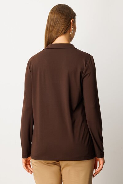 ON Women's Plus Size Polo Neck Basic Blouse 61332 Brown