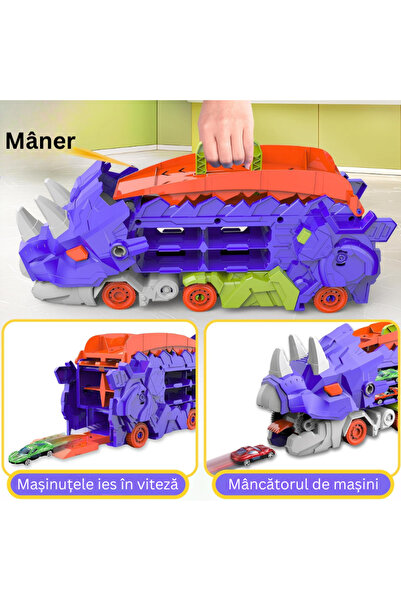 LUDIRO 2-in-1 Dinosaur Transport Truck and Launch Ramp with 2 Cars, + 3 Years, Blue