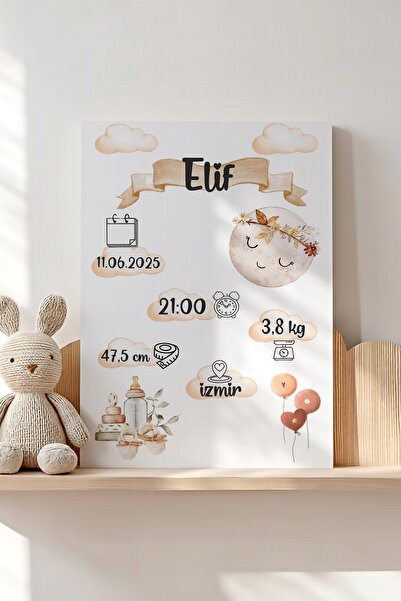 Lilabio İsme Özel Bebek Odası Kanvas Doğum Anı Tablosu 20x30 cm