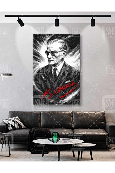 SML TABLO Karizma Gözlüklü Mustafa Kemal Atatürk İmzalı Beşiktaş Kara Kartal ...