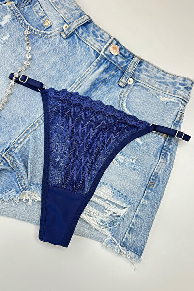 Morensa Front Opening Butterfly Detailed Supported Lace Lingerie Set Navy Blue