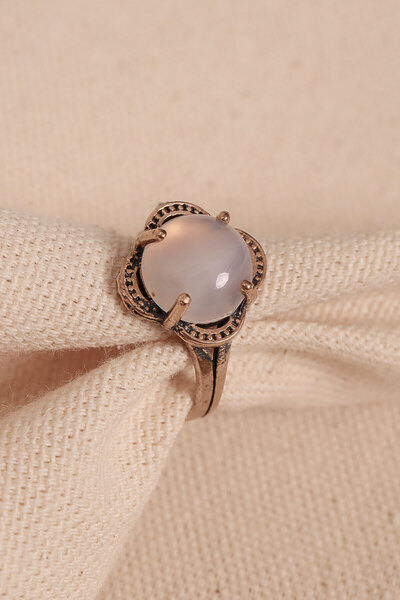 Süspüs Accessories خاتم أصلي قابل للتعديل مرصع بحجر العقيق الأبيض