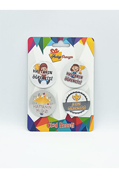 Hediye Panayırı Öğrenci Motivasyon Rozetleri – 4’lü Set (1. Kalite 44 mm, İğn...