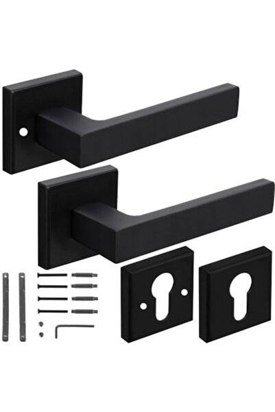 varioshop Mâner de ușă interior, stil Loft, negru mat, 5,3x5x14 cm, set complet