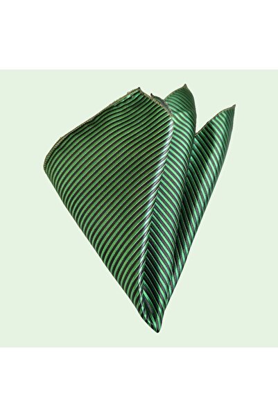 Exve Exclusive Green and Black Striped Satin Woven Elegant Pocket Handkerchief