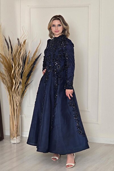 Yonca Moda Evi Lacivert Özel Tasarım Abiye 4233