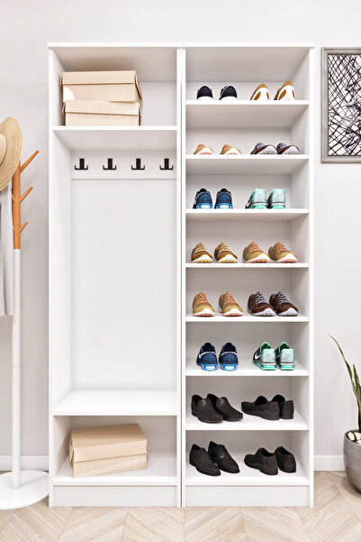Ases Mobilya Ases Esl632 Modern Portmanto 4 Kapaklı Raflı Askılı Ayakkabılık Vestiyer Beyaz