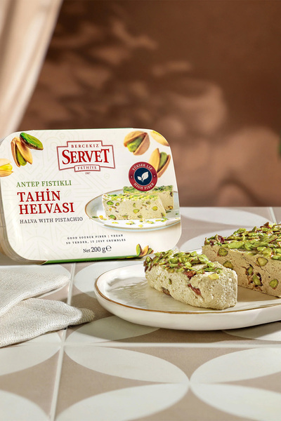 BERCEKIZ SERVET ŞEKERLEME Rafine Şeker İlavesiz Antep Fıstıklı Taze Tahin Helvası 200 gr