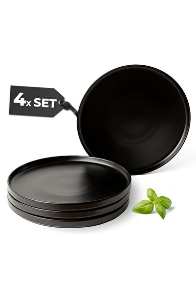 MIAMIO Set of 4 Dinner Plates, Luxe collection, ceramic, black, 21 cm