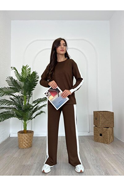 DE'VESTA Imported Modal Fabric with Striped Detail on the Shoulder, Cotton, Women's Bohemian Casual Top-Bottom Set Tracksuit Set