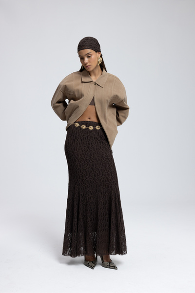 MAI STUDIOS CO. Fusta lungă din dantelă maro Veylia
