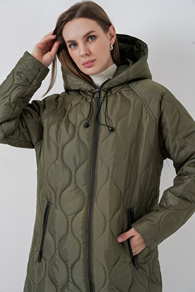 Bigdart 5177 Hooded Long Quilted Coat - Khaki