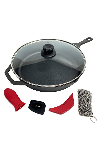 Crucible Cookware Τηγάνι από χυτοσίδηρο με γυάλινο καπάκι, Crucible Cookware, 30,5 cm, προ-καρυκευμένο