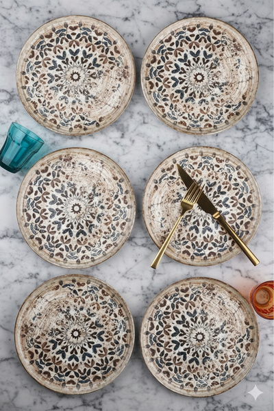 Home Nefertari Porcelain 6-Piece Antique Pattern Digital Printing Cake Plate – 20 cm