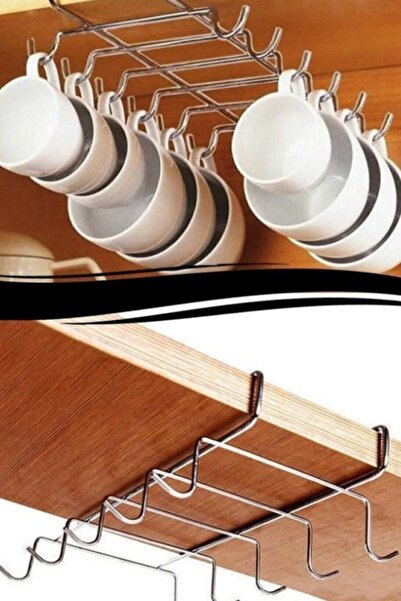 KARTEYA Cup Holder Rack with 10 Hooks under Cabinet Shelf