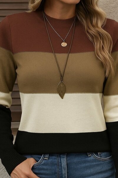 Meleners Women's Long Sleeve Semi Turtleneck Knitwear Sweater