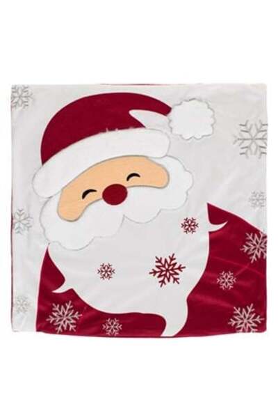 Silver Star Velvety Red Decorative Pillowcase with Embroidered Santa Claus Design 45 x 45 cm