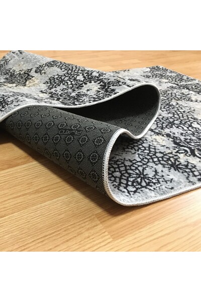 OEM Set of 2 Non-Slip Rugs, Grey with Black, 80 x 150 / 80 x 300 cm