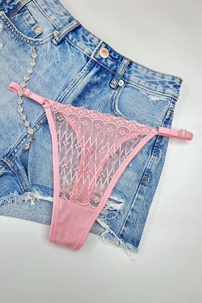 Morensa Front Opening Butterfly Detailed Supported Lace Lingerie Set Pink