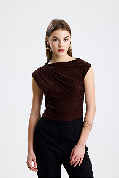 de zuzuu fashion Sandy Fabric Cross Ruched Detail Tank Top